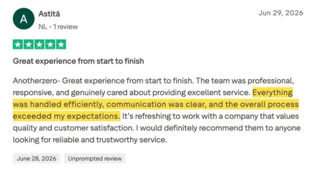 Astitā's Trustpilot review