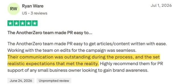 Ryan Ware's Trustpilot review