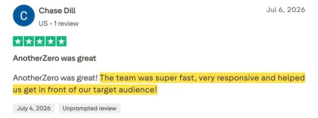 Chase Dill's Trustpilot review