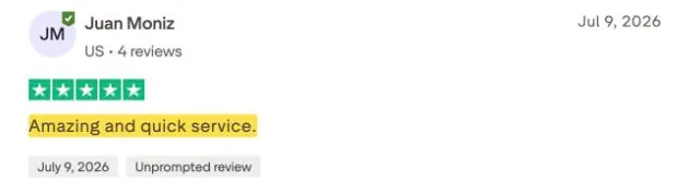 Juan Moniz's Trustpilot review