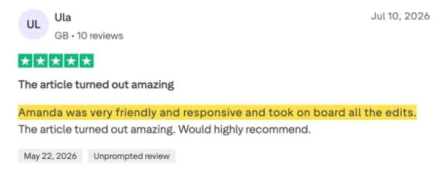 Ula's Trustpilot review