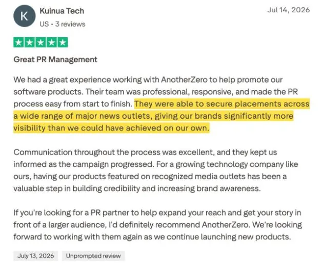 Kuinua Tech's Trustpilot review