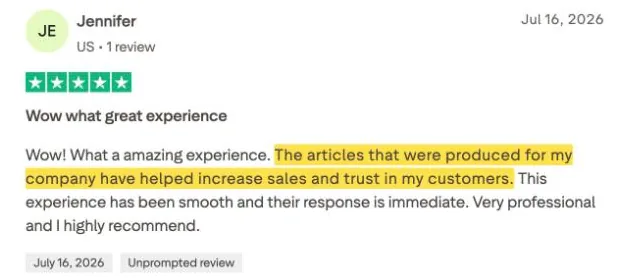 Jennifer's Trustpilot review