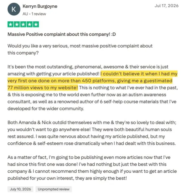 Kerryn Burgoyne's Trustpilot review