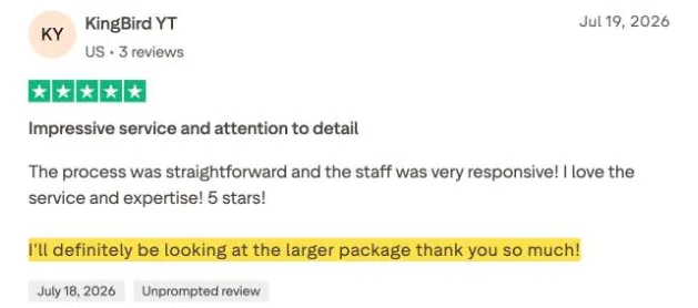 KingBird YT's Trustpilot review