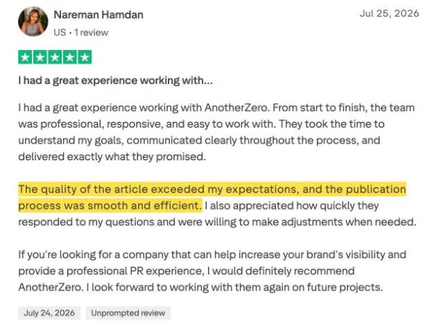Nareman Hamdan's Trustpilot review