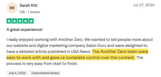 Sarah Kitt's Trustpilot review