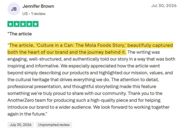 Jennifer Brown's Trustpilot review