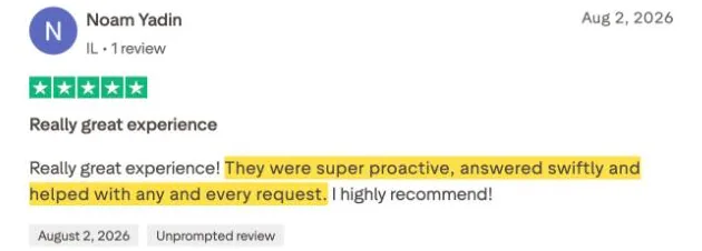 Noam Yadin's Trustpilot review