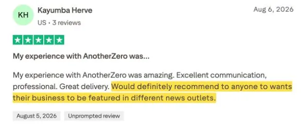 Kayumba Herve's Trustpilot review