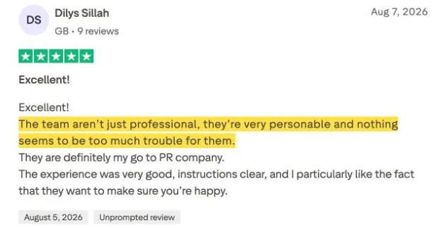 Dilys Sillah's Trustpilot review