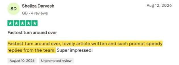 Sheliza Darvesh's Trustpilot review