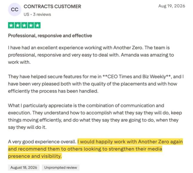 CONTRACTS CUSTOMER's Trustpilot review