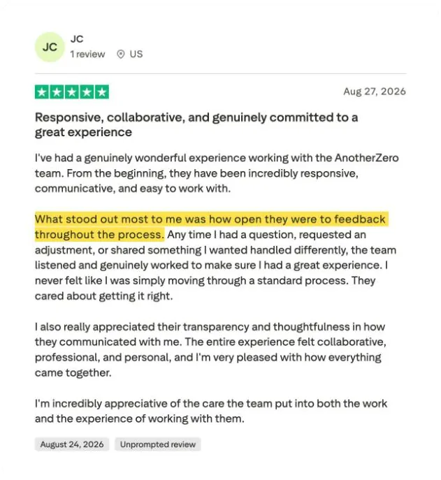 JC's Trustpilot review