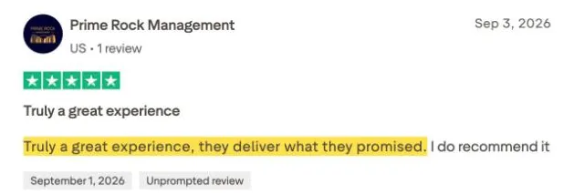 Prime Rock Management's Trustpilot review