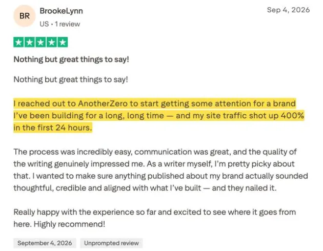 BrookeLynn's Trustpilot review