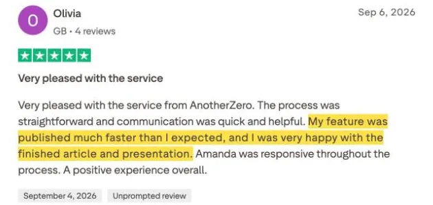 Olivia's Trustpilot review