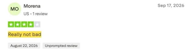 Morena's Trustpilot review