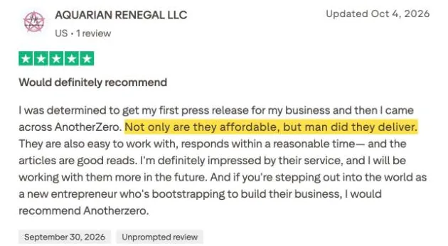 AQUARIAN RENEGAL LLC's Trustpilot review